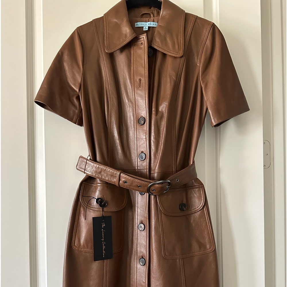 Leather button front dress